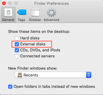 External disks option is ticked