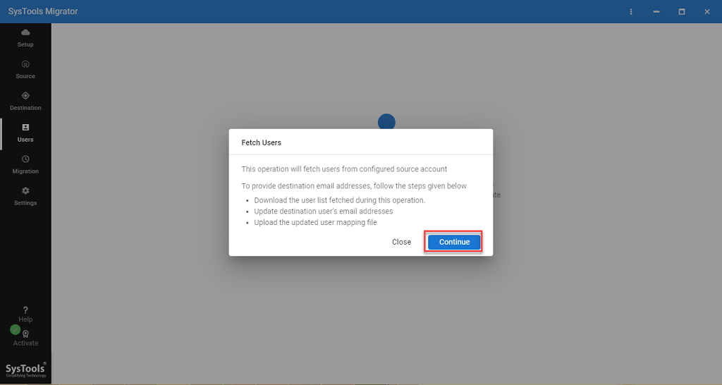 Select the fetching process as Fetch Users